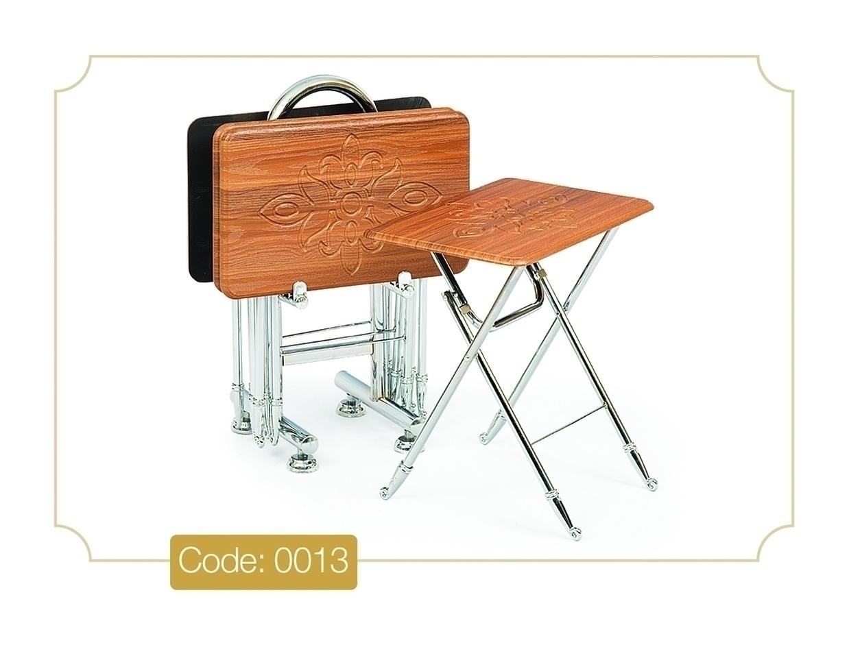 خرید میز عسلی چمدانی مدل 0013 نگین چوب صفحه وکیوم پایه استیل