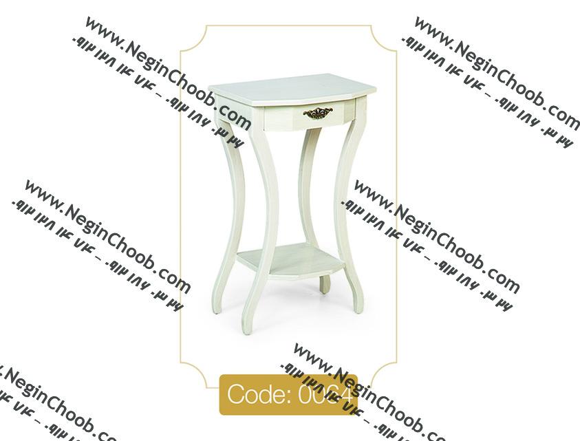 میز تلفن تک کشو سفید مدل 0064 نگین چوب صفحه MDF پایه چوب تمام رنگی