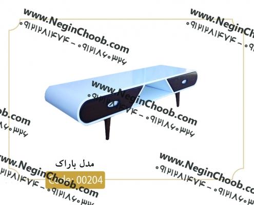 میز تلویزیون ام دی اف ارزان و جدید باراک مدل 00204 نگین چوب تمام MDF پایه پلیمری