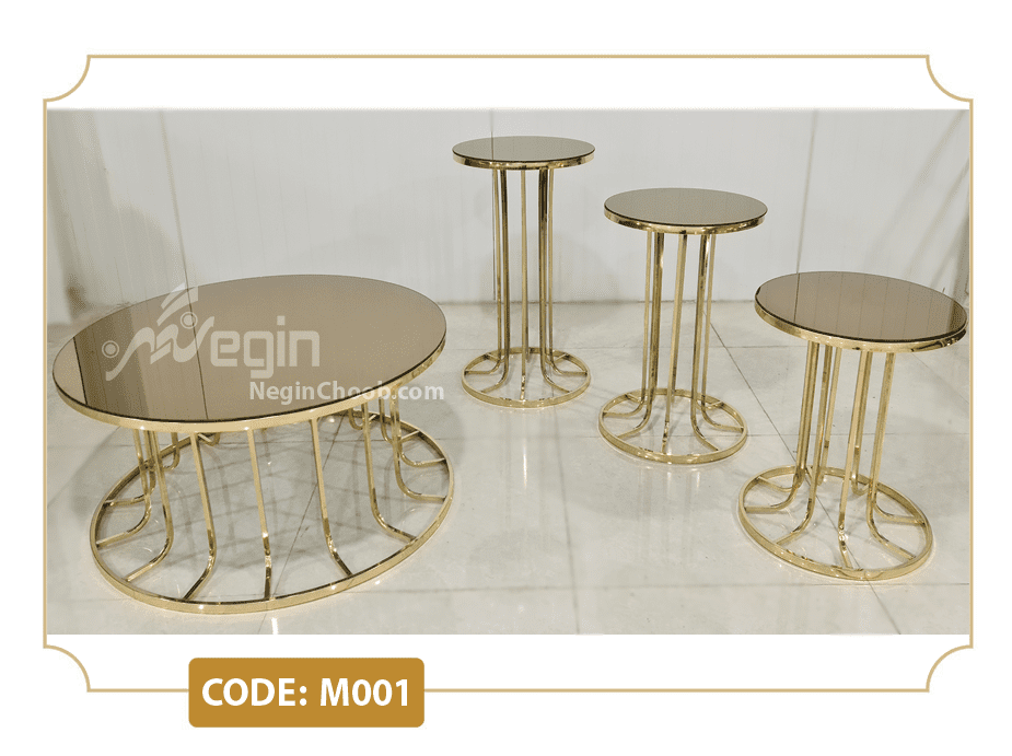 میز جلومبلی پایه فلزی ستونی طلایی