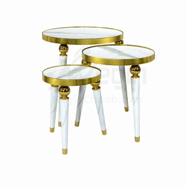 میز عسلی تک فیوره مدل 00163 صفحه ام دی اف وکیوم با قاب فلزی فورتیک پایه پلیمری (ABS) سفید طلایی